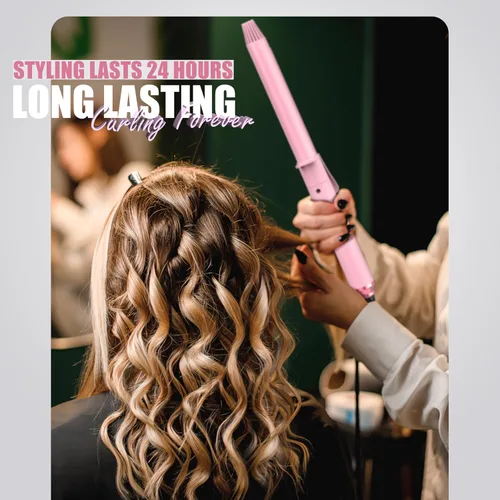 Miniatura 2 de FARERY Rizador de barril largo de 1 pulgada, rizador extra largo para cabello fino, infundido con aceite de argán y queratina, 11 temperaturas Rosa
