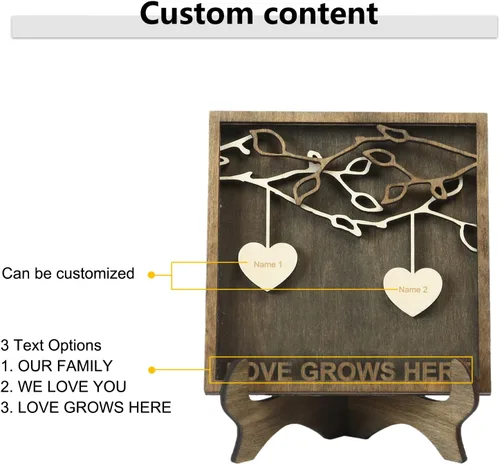 Miniatura 3 de Jeweidea Letrero familiar personalizado con 2-9 nombres, marco de madera personalizado del árbol de la vida, placas de madera grabadas, decoración 2