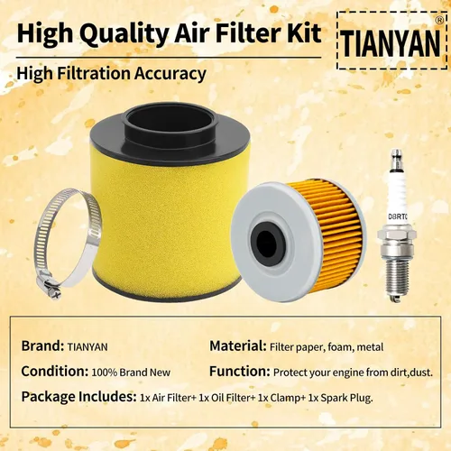 Miniatura 5 de TIANYAN 17254-HM8-000 Filtro de aire 15412-HM5-A10 Filtro de aceite con kits de bujías compatibles con Honda ATV Recon 250 TRX250TE TRX250TM TRX250X