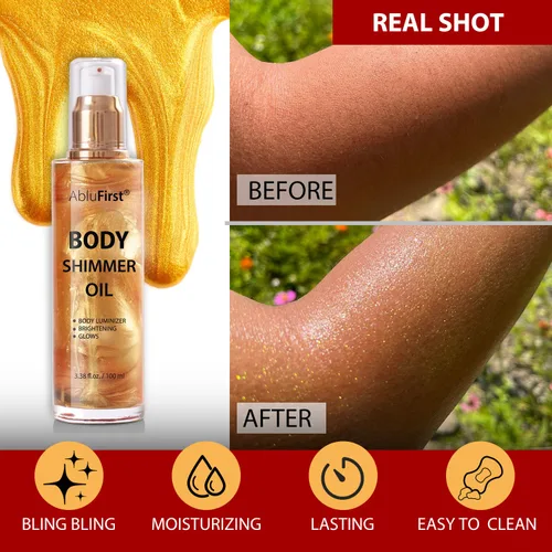 Miniatura 4 de Shimmer - Aceite corporal de verano con purpurina hidratante de luz brillante, no pegajoso, iluminador corporal de verano suave