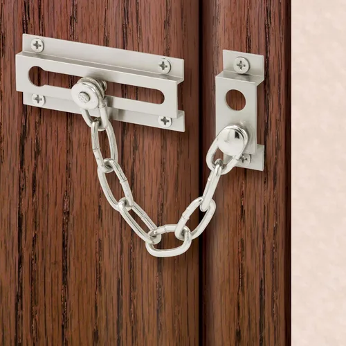 Miniatura 4 de Cadena de seguridad para puertas de 3-5/16'', latón macizo, acabado en níquel satinado