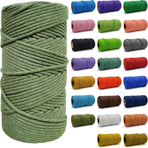 Miniatura 83 de Cuerda de Algodón 8mm x 20 Yardas - Cuerda de Macramé Natural Sin Blanquear - Cuerda de Algodón Trenzada de 3 Hilos para Colgar en la Pared, Blanco