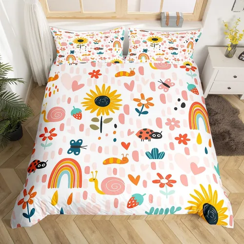 Miniatura 11 de Decoración de habitación kawaii, juego de funda de edredón arcoíris para niñas, tamaño individual, para niños y niños, lindo diseño de nubes