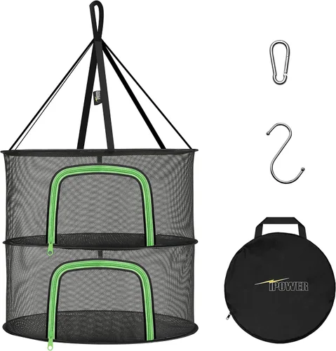 Miniatura 11 de iPower Red de secado plegable de malla para hierbas de 2 pies y 6 capas con cremalleras, anillo resistente para plantas hidropónicas, bolsa