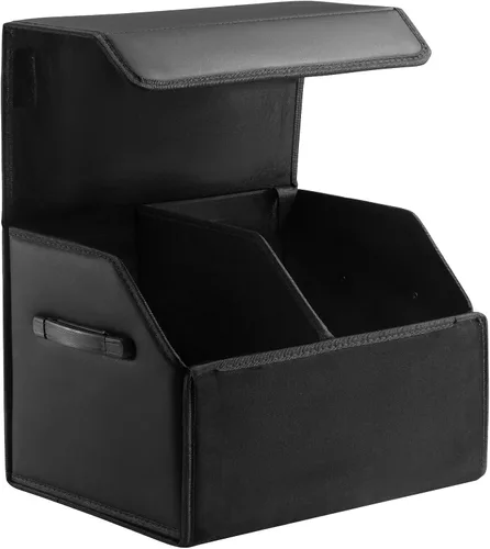 Fyzeoty Organizadores de coche para maletero para SUV Sedán, caja de almacenamiento de cuero, tapa magnética, plegable y ajustable, 16.5 pulgadas
