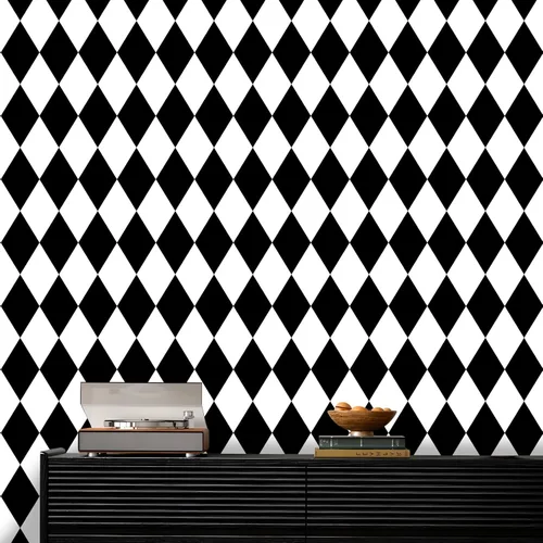 Amiya Papel Pintado Negro y Blanco con Diamantes para Despegar y Pegar Papel de Vinilo Geométrico en Rombo para Cuarto de Lavado Cocina Baño Papel