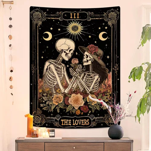 Miniatura 8 de Kanuyee Tapiz de Esqueleto de los Amantes Tapiz Gótico para Dormitorio Tapices de Cartas del Tarot Góticas para Colgar en la Pared Decoración El