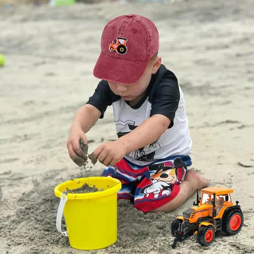 Miniatura 2 de Gorras de béisbol de tractor de granja para niños y niñas, sombrero vintage lavado, ajustable, divertido sombrero para papá para niños pequeños de 3