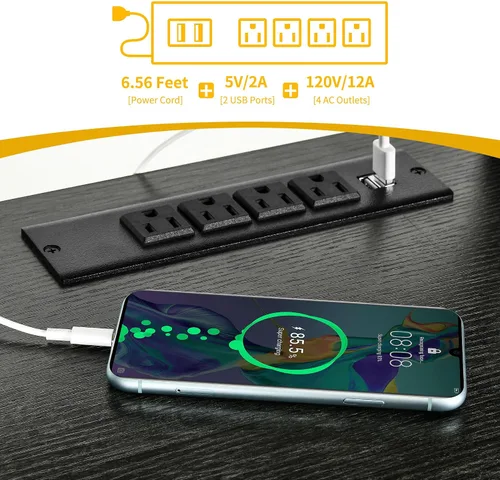 Miniatura 5 de DWVO Escritorio para computadora con cajones y gabinete, escritorio de oficina de 59.1 pulgadas con tomas de corriente y luces LED, escritorio
