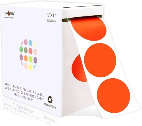 Miniatura 49 de PARLAIM Pegatinas adhesivas permanentes redondas de 1 pulgada con código de color en forma de puntos, 1000 por rollo, caja dispensadora de Azul