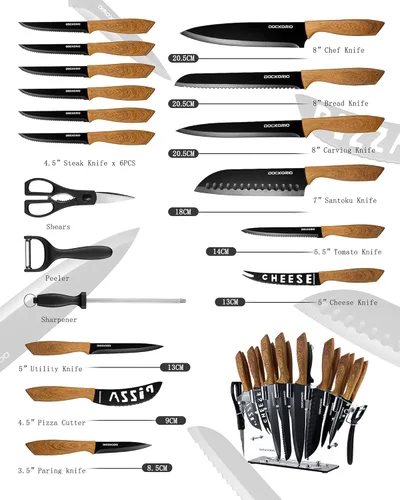 Miniatura 3 de Juego de cuchillos de cocina con bloque, todo en uno, 19 piezas de acero inoxidable de alto carbono, cuchillos de carne, cuchillos de chef, cuchillo