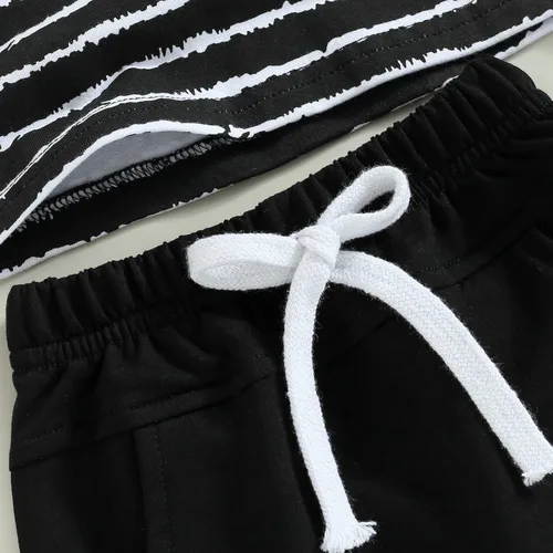 Miniatura 5 de Conjunto de ropa de 2 piezas con bolsillo a rayas y cordón enrollado para bebé niño
