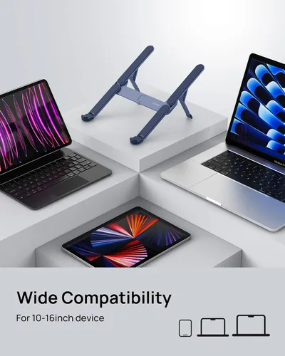 Miniatura 8 de SODI Soporte plegable ultra compacto para laptop, soporte portátil para escritorio y viajes, ajustable, ergonómico soporte de computadora de Azul
