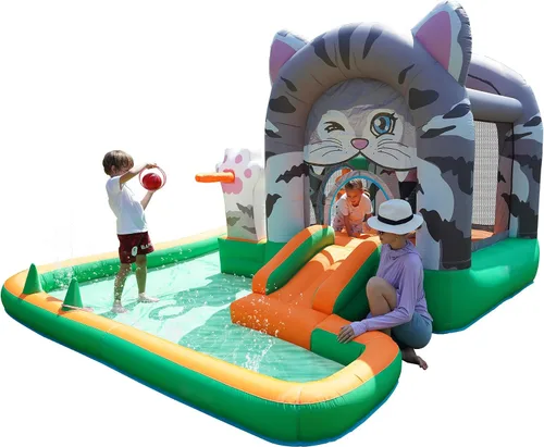 Miniatura 2 de INFLATEFLY Casa inflable de rebote para niños, castillo hinchable con tobogán y soplador, piscina de bolas, aro de baloncesto, juego de dardos