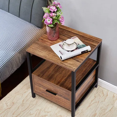 Miniatura 2 de VECELO - Moderna mesita de noche con cajón extremo cuadrado, mesa auxiliar para dormitorio, sala de estar, espacio pequeño, soporte de noche