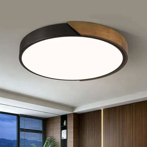 Miniatura 14 de Moderna lámpara de techo de madera regulable, LED minimalista 5CCT 2700K-6000K, lámpara de techo empotrada, lámpara de iluminación redonda para Negro