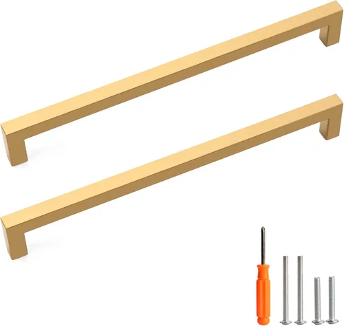 Miniatura 16 de Tiradores para gabinete dorados, manijas cuadradas para cajones, paquete de 2, manijas de acero inoxidable para cocina de 13-4/5 pulgadas, herrajes