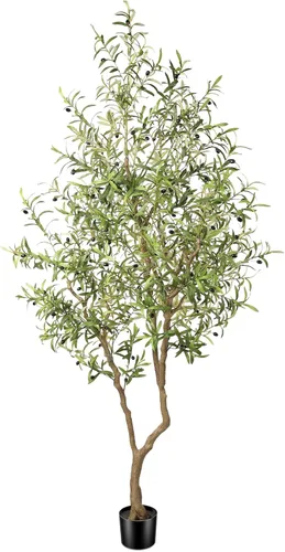 Miniatura 13 de FEELEAD Árbol de olivo artificial de 5 pies, olivo sintético con hojas realistas y tronco natural, olivo falso en maceta para el hogar, sala