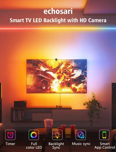 Miniatura 8 de echosari Sincronización de retroiluminación de TV con pantalla, luces de TV que cambian con TV para pantalla de 55 a 65 pulgadas, tira de luces