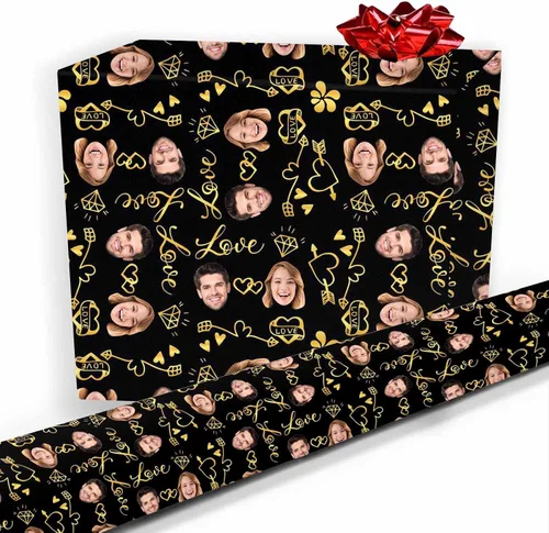 Miniatura 16 de Artsadd Papel de regalo personalizado con texto con imagen para aniversario, día de San Valentín, papel de regalo con foto personalizada con corazón
