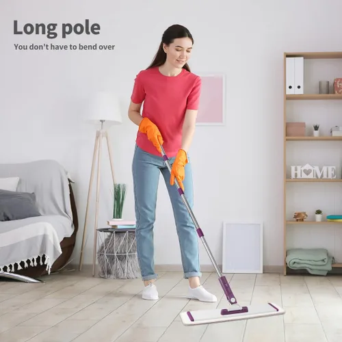 Miniatura 6 de CQT Sistema de limpieza de mopa de microfibra plana comercial de 18 pulgadas, madera dura en seco y polvo con 4 almohadillas lavables limpiador