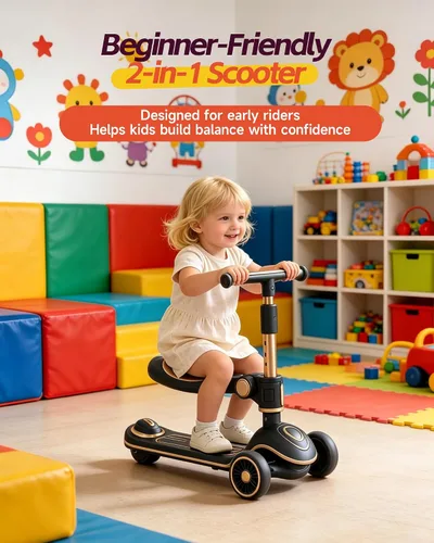 Miniatura 2 de 2-in-1 Toddler Scooter with Seat, First Scooter for Kids Ages 2–5, Sit-to-Stand Training Scooter, 3 Wheel Lean-to-Steer, Adjustable Handlebars