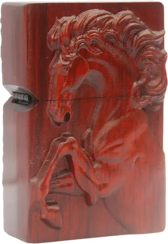 Miniatura 8 de Caja de carcasa de madera natural tallada en palisandro Huanghuali para módulo Zippo (Zodíaco Caballo)