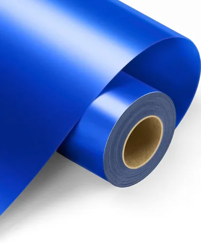Vinilo permanente de 12 pulgadas x 14 pies, vinilo permanente azul brillante con respaldo de PET [más fácil que nunca deja residuos], adhesivo