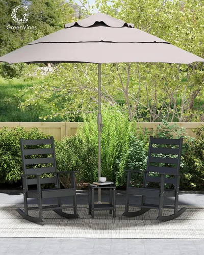 Miniatura 2 de GREENVINES Juego de 2 sillas mecedoras para exteriores Plástico HDPE Mecedoras de patio Silla mecedora de porche Coctelera De gran