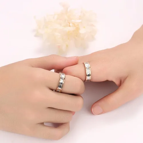 Miniatura 5 de His Queen Her King - Anillos de promesa a juego para parejas, anillos de boda con corona láser y circonita cúbica de acero inoxidable, anillos