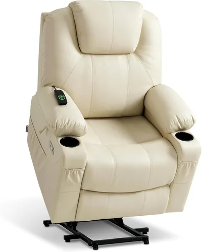 Miniatura 35 de MCombo Sillón reclinable eléctrico con capacidad de elevación, masaje y calor para ancianos, 3 posiciones, 2 bolsillos laterales y portavasos