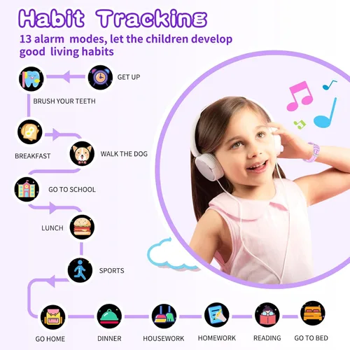 Miniatura 4 de Cosjoype Reloj inteligente para niños con 26 juegos de rompecabezas, pantalla táctil HD, cámara de video, reproductor de música, seguimiento