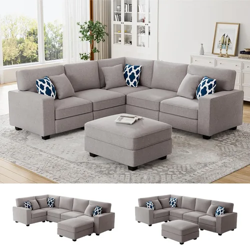 Miniatura 21 de Legend Vansen - Sofá modular seccional en forma de U con otomano, moderno, reversible, de esquina, para sala de estar (Créma, Sofá en forma de U-3)