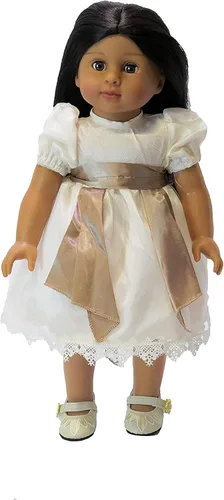 Miniatura 5 de American Fashion World Vestido de seda amarillo con oso para muñecas de 18 pulgadas Calidad premium y diseño moderno Ropa de muñecas Moda