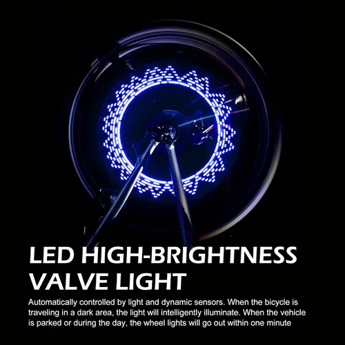 Miniatura 7 de 2 luces de vástago de válvula de neumático de bicicleta, IP55 impermeables, múltiples patrones de luz intermitente de radios de bicicleta