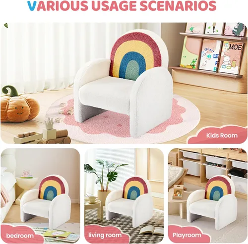 Miniatura 7 de JOYMOR Sofá para niños, sillón para niños con cobertura completa de forro polar, ultrasuave y felpa, base resistente para niños y niñas, arcoíris