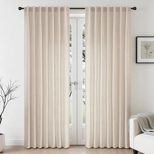 CUCRAF Cortinas de lino beige natural que no se transparentan, cortinas de privacidad semitransparentes de 72 pulgadas, cortina de filtrado de luz