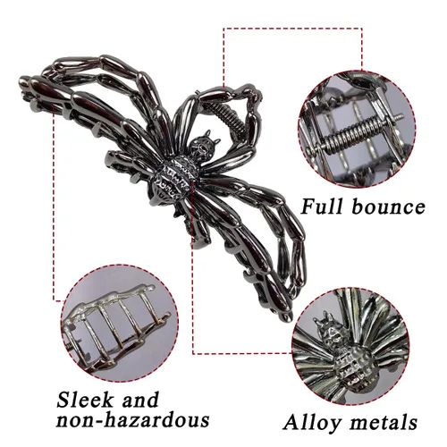 Miniatura 2 de Pinzas para el cabello grandes y realistas de metal negro con garra de araña, agarre fuerte, antideslizantes, accesorios para el cabello grueso