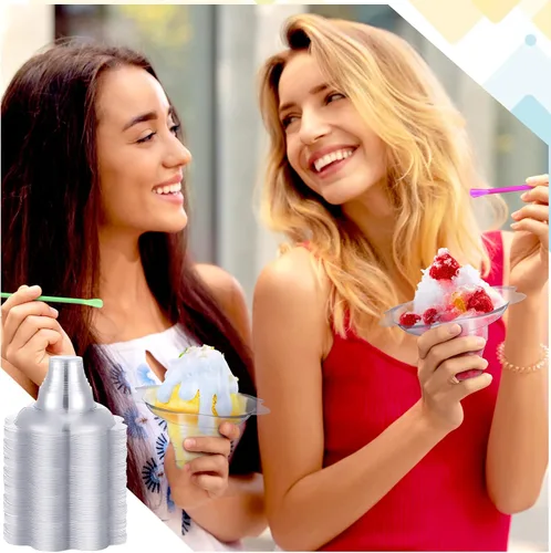 Miniatura 5 de Rtteri - Juego de 50 tazas de cono de nieve de 4 onzas con pajitas desechables de plástico en forma de flor, tazas de helado de plástico