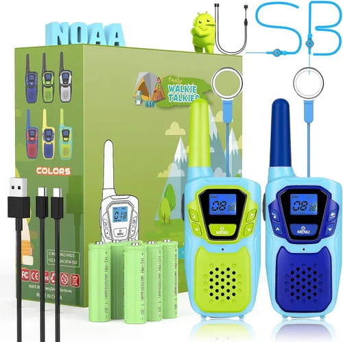 Walkie Talkies para Niños de Topsung 2 Pack NOAA Walkie-Talkies para Adultos Recargables de Largo Alcance Radios de 2 Vías para Familia, Equipo de