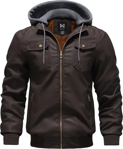 Miniatura 9 de GGleaf Chaqueta de cuero sintético para hombre, impermeable, estilo bomber motera vintage, de PU, estilo moto biker