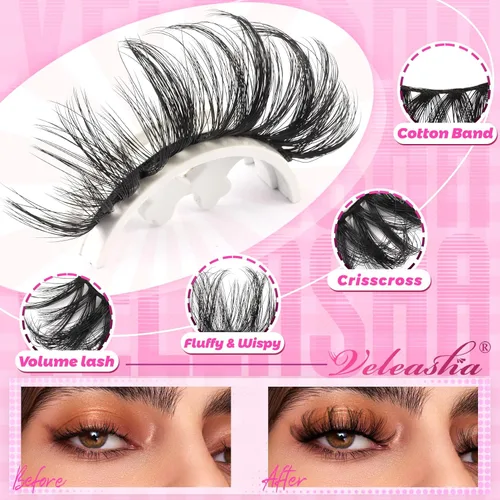 Miniatura 2 de Veleasha - Pestañas postizas espesas y tenues de visón sintético, 10 pares de pestañas postizas cruzadas de 0.9 pulgadas de largo (22 mm)