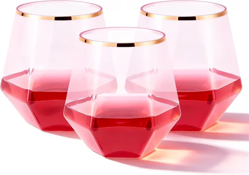 Miniatura 13 de Goodluck 40 piezas de copas de vino y whisky de plástico sin tallo de diamante, 12 onzas, copas de cóctel desechables, adecuadas para bodas, fiestas