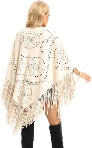 Miniatura 2 de Datangep Fashion - Bufanda de gamuza sintética para mujer, corte láser, triángulo, estolas, capa con chales de borla