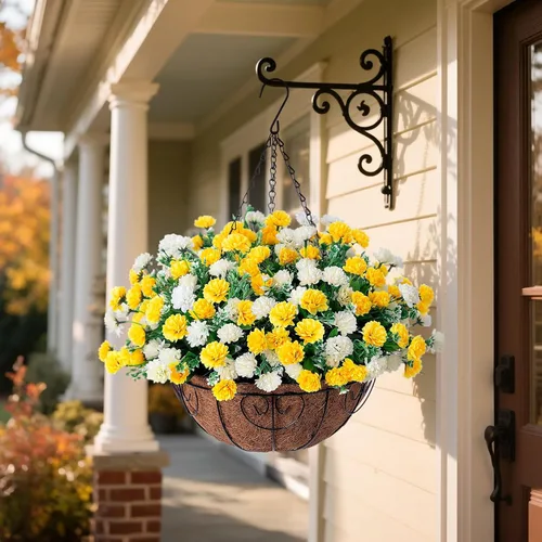Miniatura 7 de Cesta de flores artificiales colgantes para decoración de primavera al aire libre, flores falsas de seda resistentes a los rayos UV, margaritas