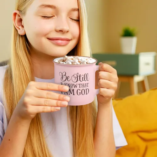 Miniatura 5 de Taza de café de cerámica estilo campamento rosa de Christian Art Gifts – 13 oz. Taza de café y té inspiradora con escritura bíblica segura