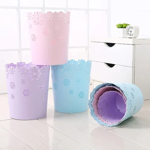 Miniatura 5 de Wastebasket, forma de flor hueca de plástico sin tapa, papelera de basura - M - rosa