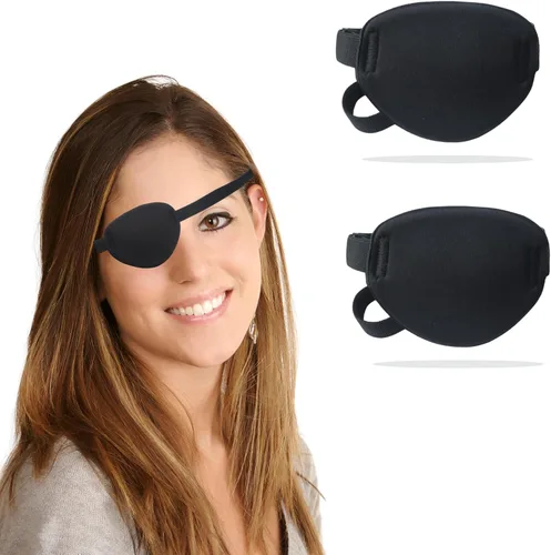 2 parches de ojos negros para adultos y niños, parche para ojos izquierdo o derecho, parche plano ajustable para debajo de los anteojos, disfraz de