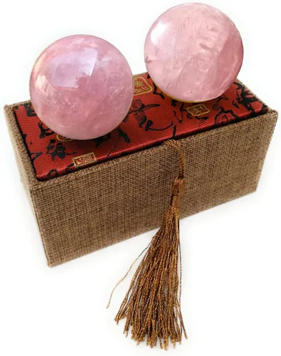 Miniatura 10 de Bolas Baoding curativas de cuarzo rosa de 1.75 pulgadas, bolas de ejercicio de mano de cristal rosa para aliviar el estrés y terapia de manos, balón