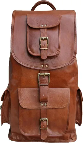 Miniatura 10 de Jaald Mochila de cuero para computadora portátil de 18 pulgadas, mochila vintage, mochila universitaria, bolsa de picnic escolar, cuero de grano